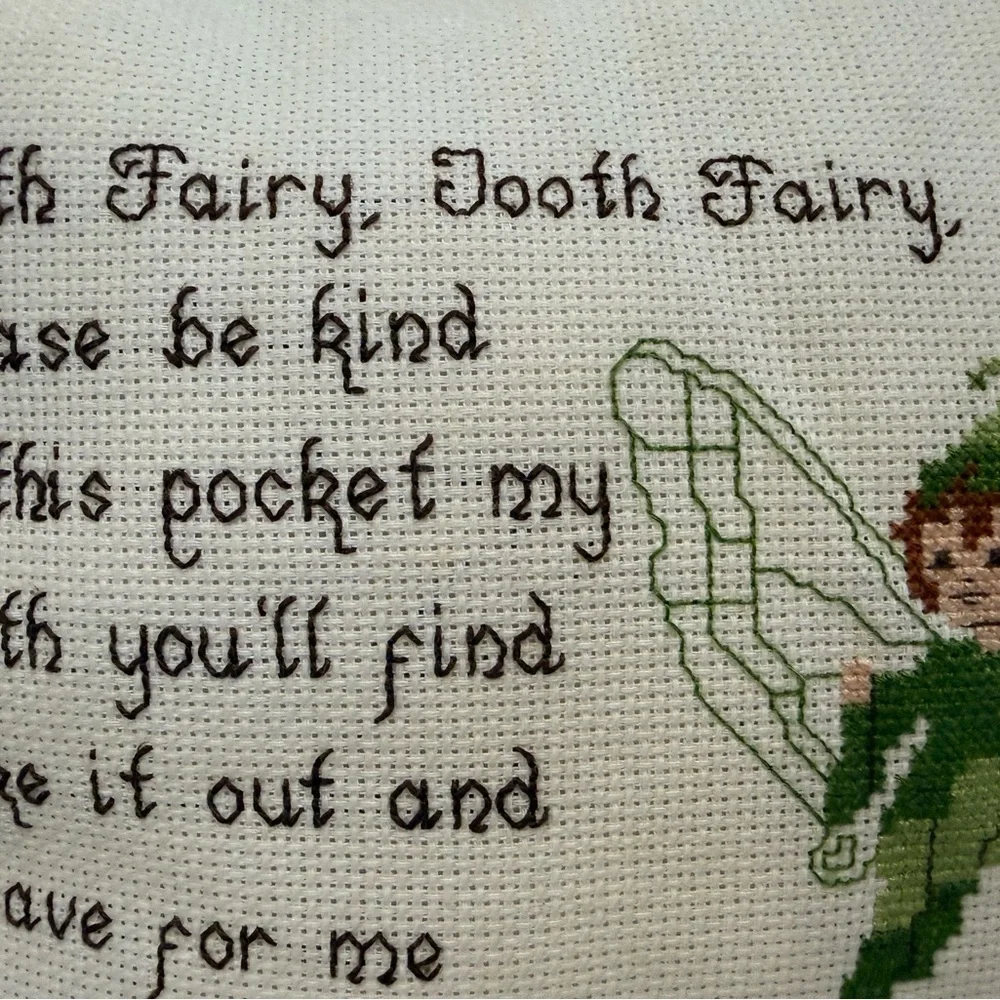 Vintage Hand Cross Stitched‎ Tooth Fairy Pillow (10